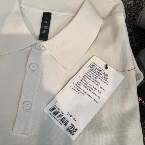 * Lululemon Lightweight Knit Long Sleeve Polo Antique White - Picture 4 of 5